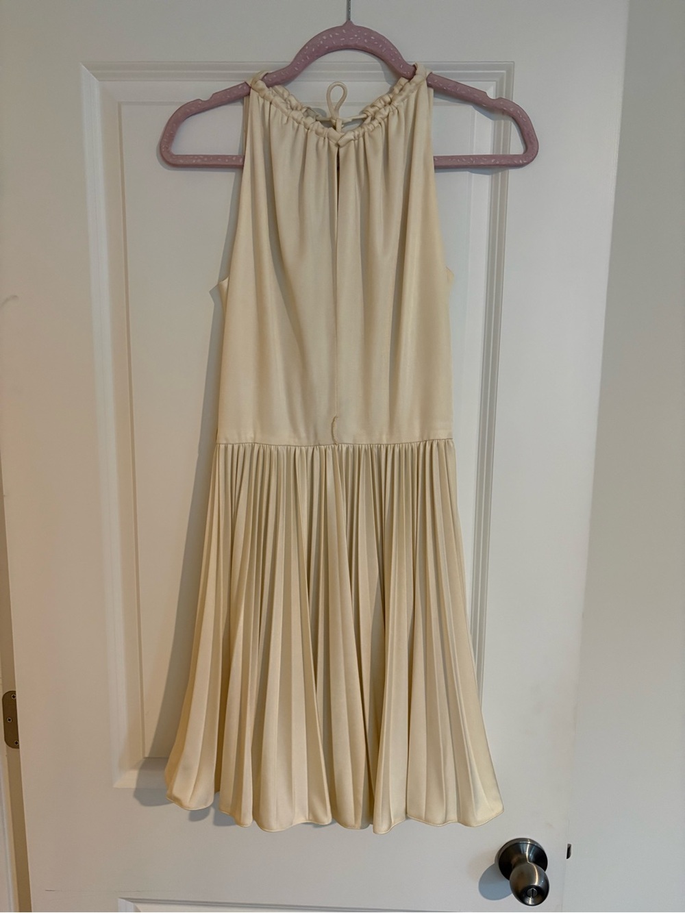 VTG Saks Fifth Avenue Fit&Flare Cream Halter Dress with Pleated Skirt